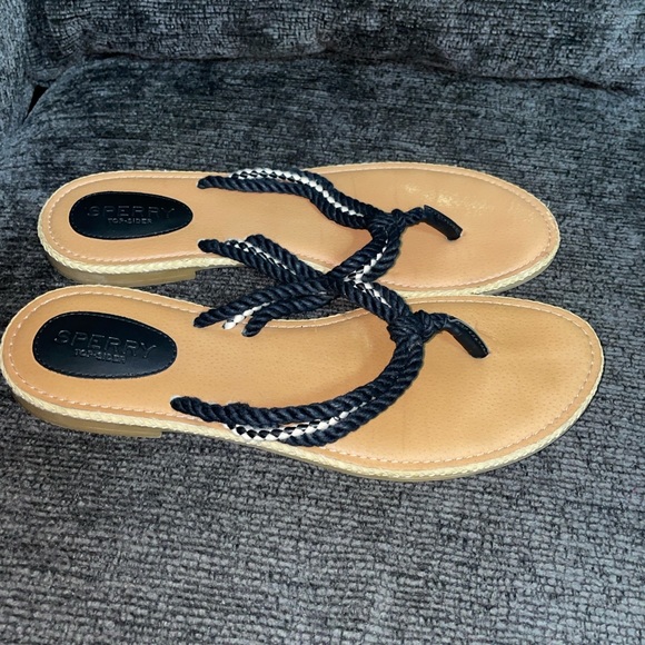 Sperry Black and white Rope Flip Flops Sz 9 - Picture 3 of 7